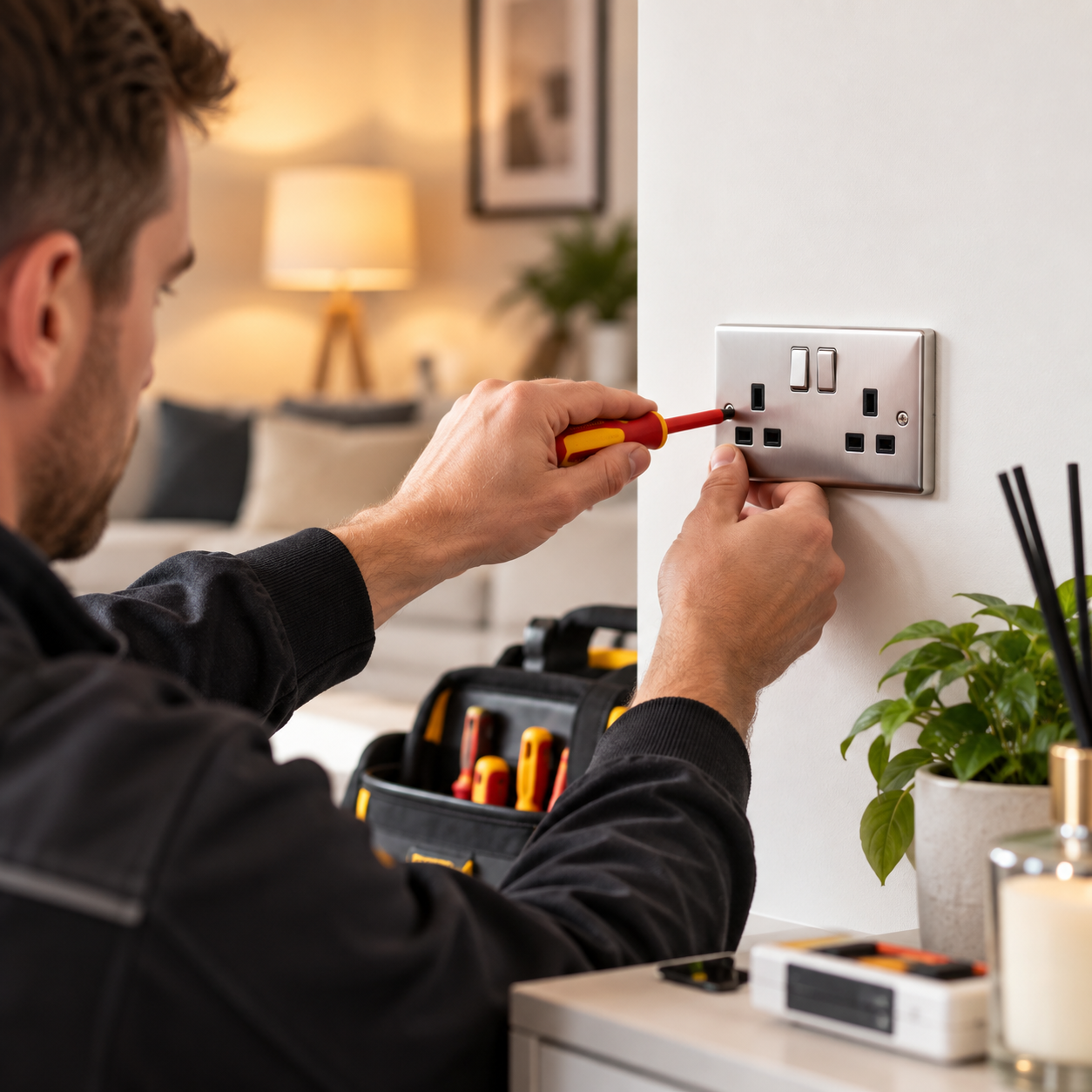 Electrical installation work at a domestic socket
